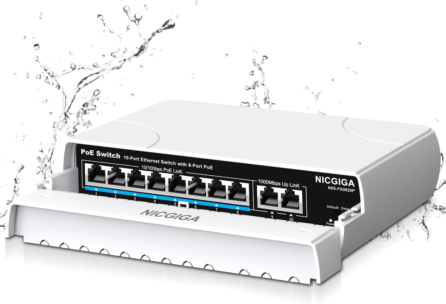 Outdoor Waterproof 8-Port PoE Switch with 8 Port PoE @120W   Gigabit Uplink Port, 10 Port IEEE802.3af/at Power Over Ethernet Switch Unmanaged with VLAN and 250m Extender Function, Plug & Play
